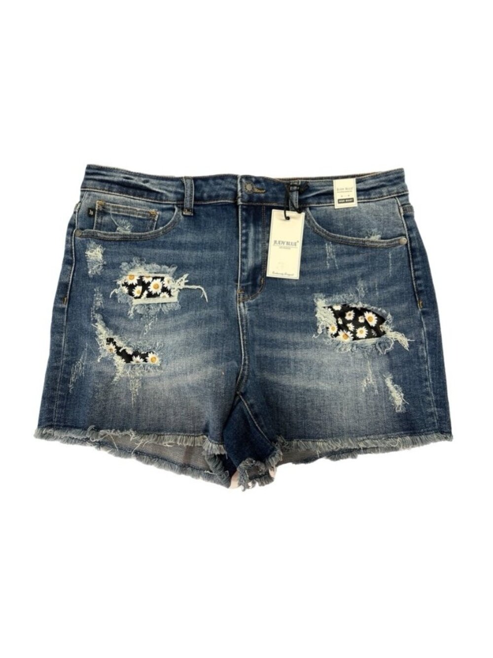 Judy Blue High Waist Distressed Daisy Patch Denim Shorts JB150048 BRAND NEW!